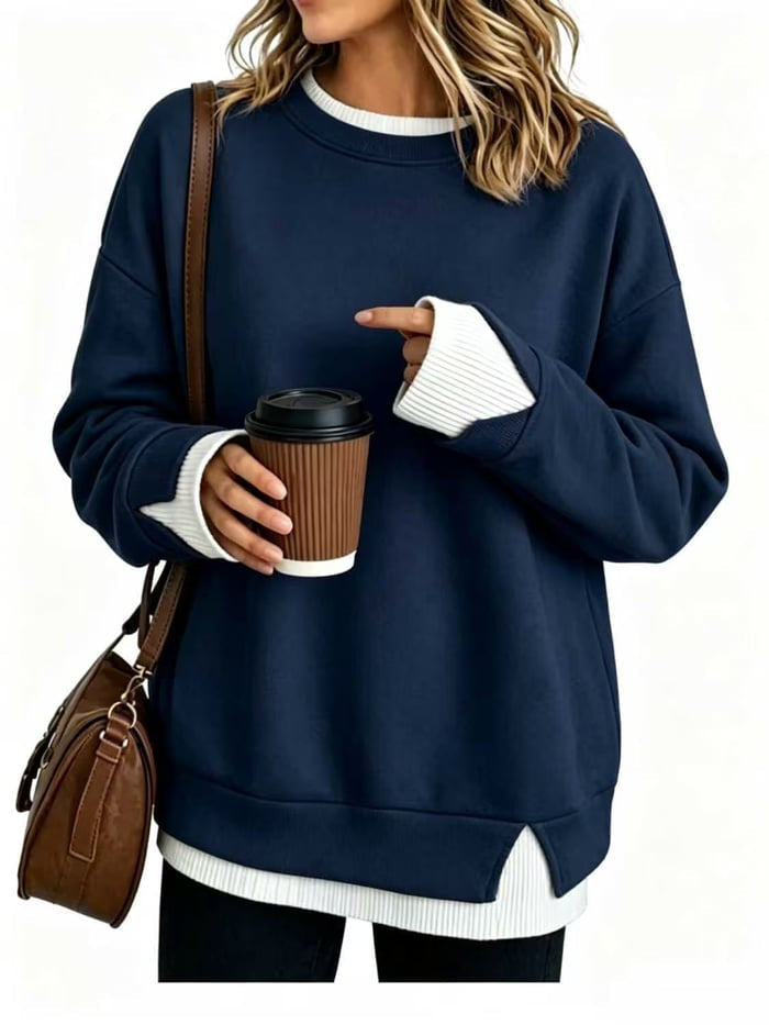 Women's Ribbed-Panel Layered-Look Sweatshirt