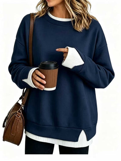 Women's Ribbed-Panel Layered-Look Sweatshirt