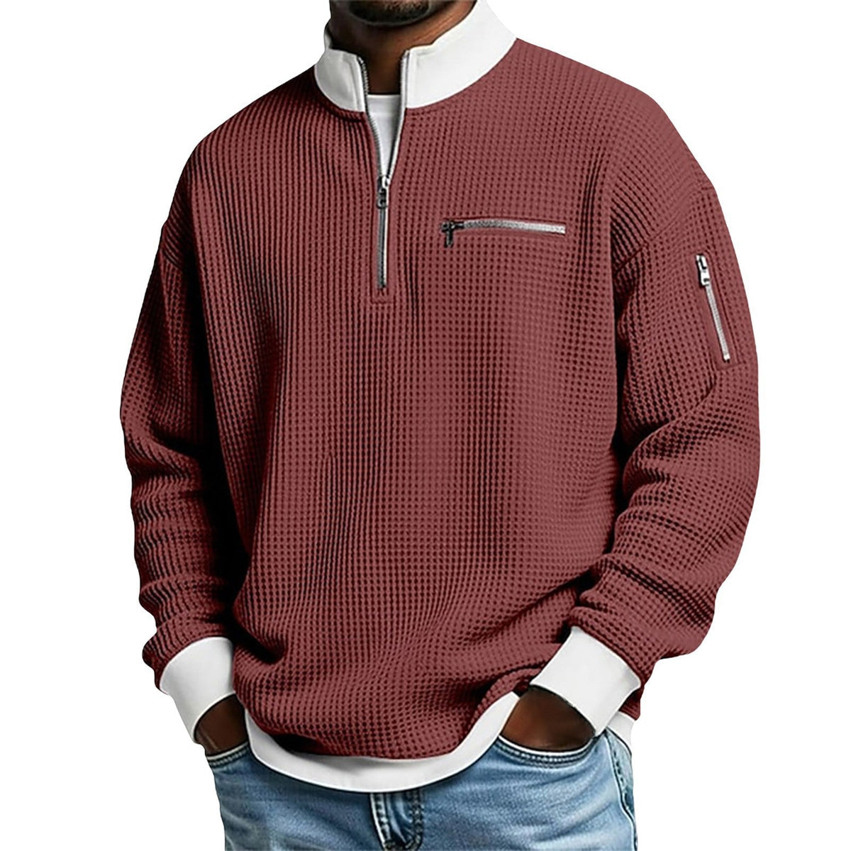 Men's Waffle Knit Quarter-Zip Sweatshirt