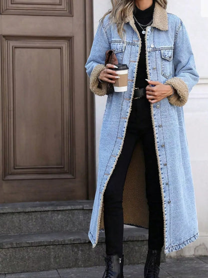 Women's Sherpa-Lined Longline Denim Jacket