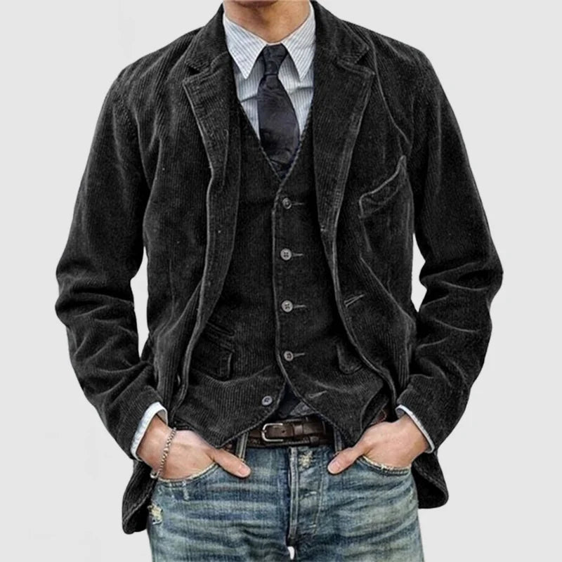 Men's Corduroy Lapel Jacket And Waistcoat Set