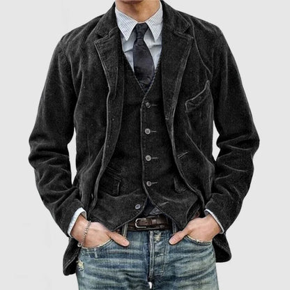 Men's Corduroy Lapel Jacket And Waistcoat Set