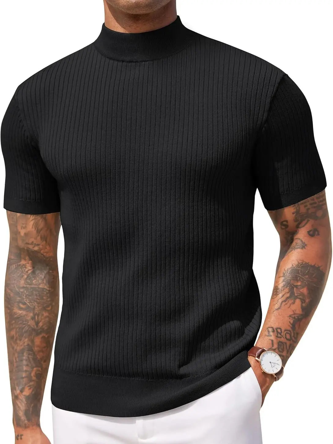 Men's Mock Turtleneck Short Sleeve Sweater