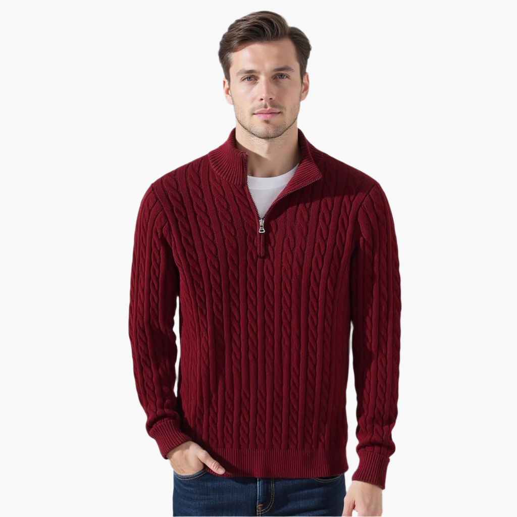 Unisex Cable Knit Half-Zip Sweater
