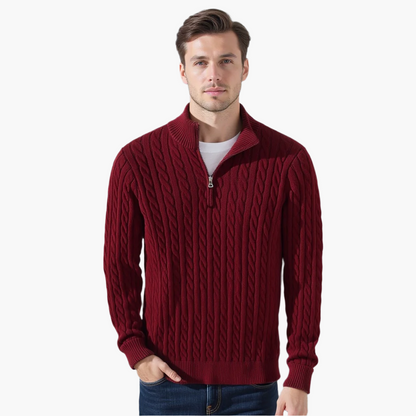 Unisex Cable Knit Half-Zip Sweater