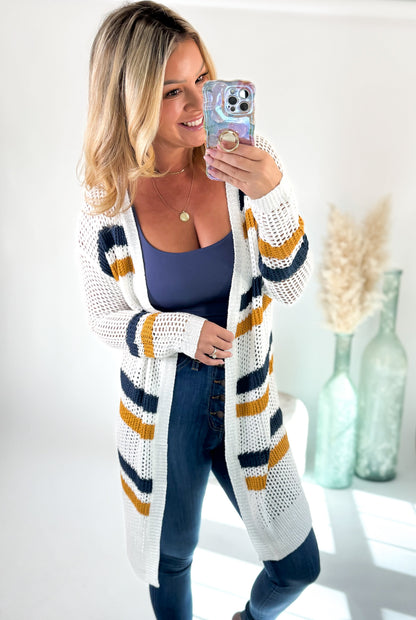 Women's Striped Open-Knit Cardigan
