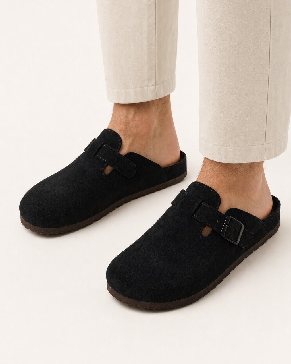 Unisex Genuine Suede Slip-On Flat Casual Clogs – Black