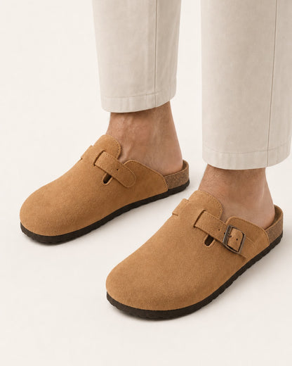 Unisex Genuine Suede Slip-On Flat Casual Clogs – Brown