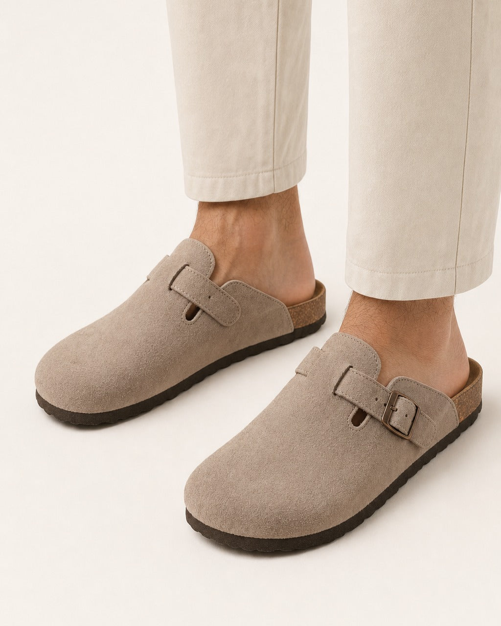 Unisex Genuine Suede Slip-On Flat Casual Clogs – Coffee