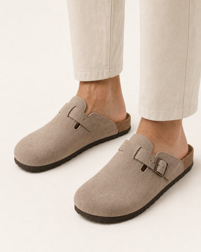 Unisex Genuine Suede Slip-On Flat Casual Clogs – Coffee
