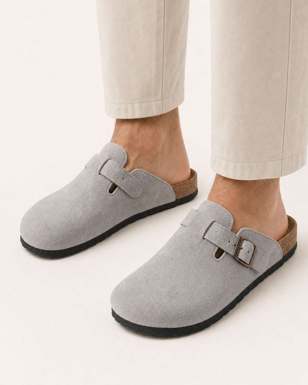 Unisex Genuine Suede Slip-On Flat Casual Clogs – Grey