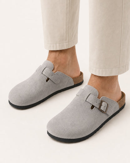 Unisex Genuine Suede Slip-On Flat Casual Clogs – Grey