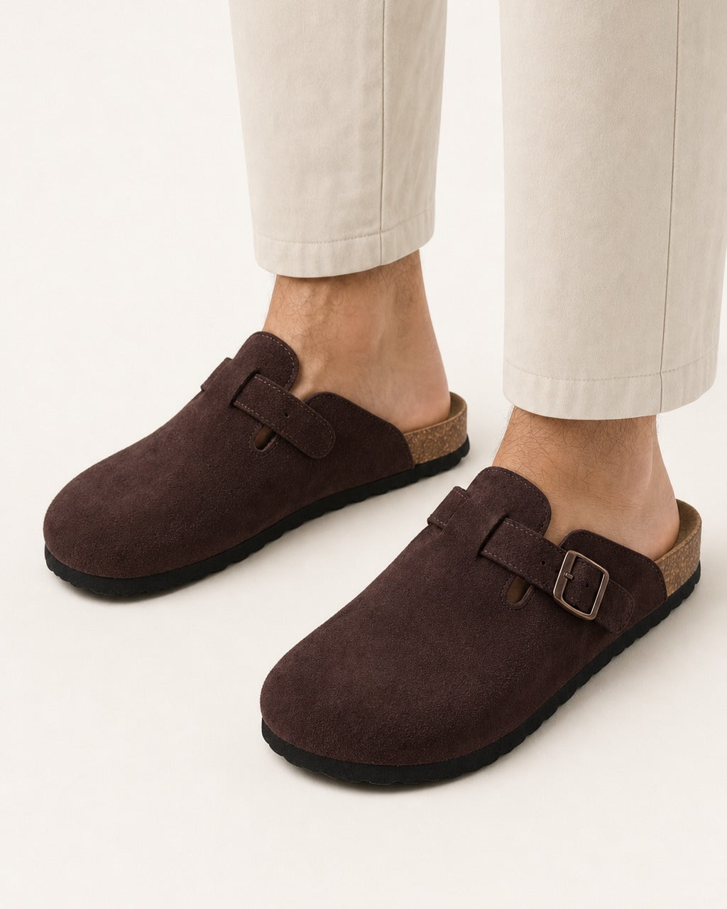 Unisex Genuine Suede Slip-On Flat Casual Clogs – Mocha