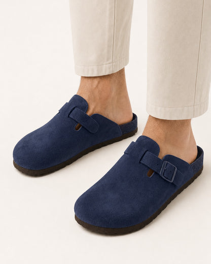 Unisex Genuine Suede Slip-On Flat Casual Clogs – Navy