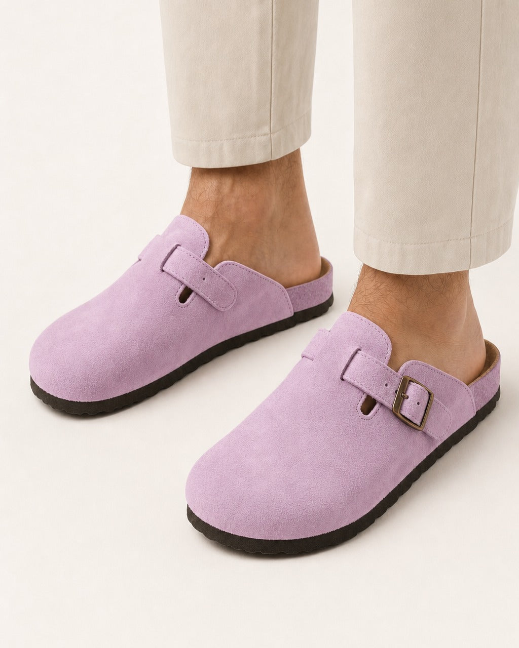 Unisex Genuine Suede Slip-On Flat Casual Clogs – Pink