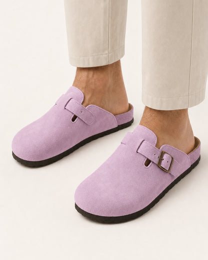 Unisex Genuine Suede Slip-On Flat Casual Clogs – Pink
