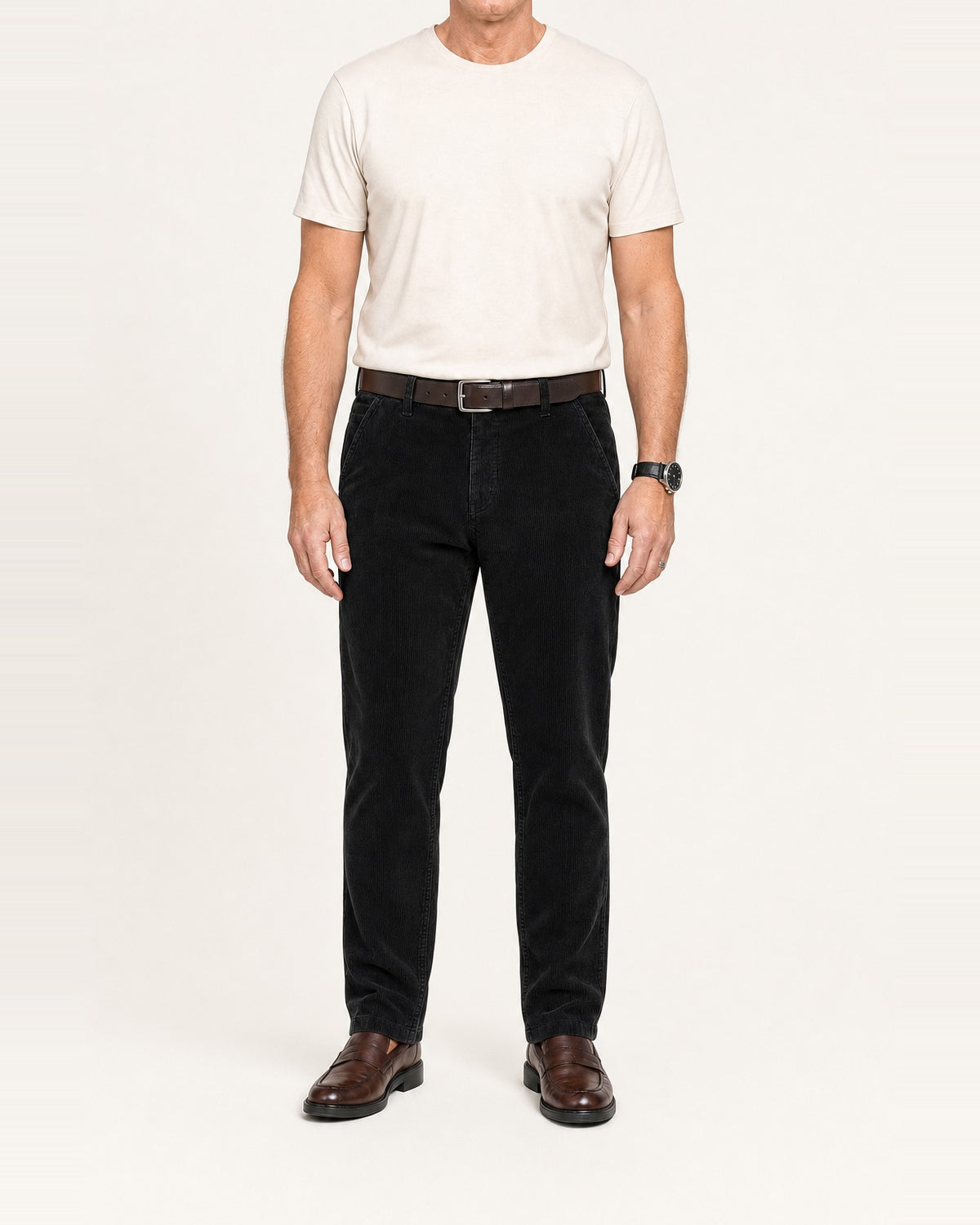 Men's Corduroy Tailored Trousers – Structured Fit, Black