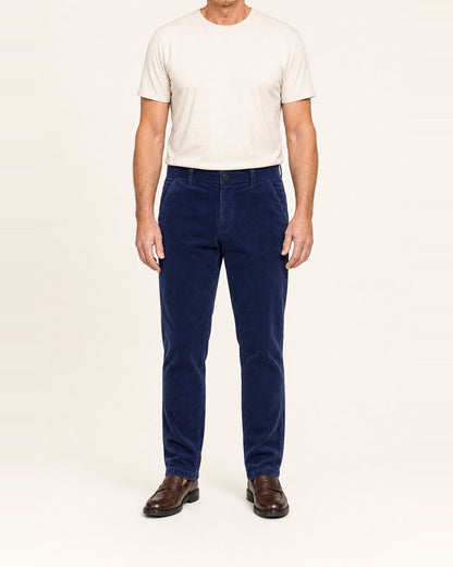 Men's Corduroy Tailored Trousers – Structured Fit, Blue