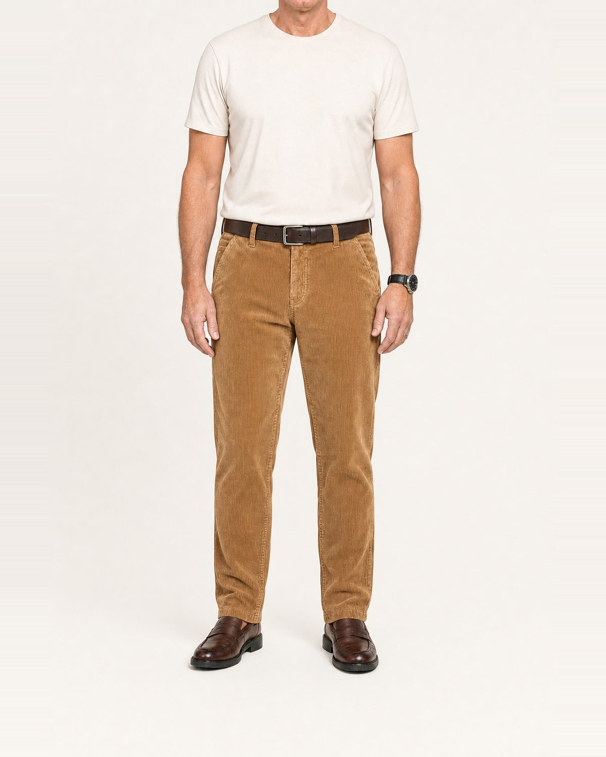 Men's Corduroy Tailored Trousers – Structured Fit, Light Khaki