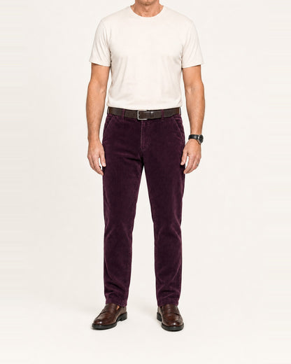 Men's Corduroy Tailored Trousers – Structured Fit, Wine Red
