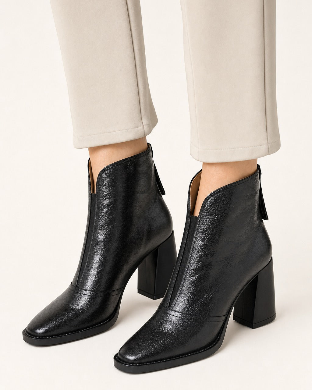 Women's Leather Block-Heel Ankle Boots – Back-Zip, Midnight