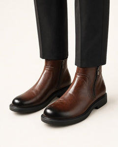 Men's Leather Side-Zip Dress Boots – Burnished Finish
