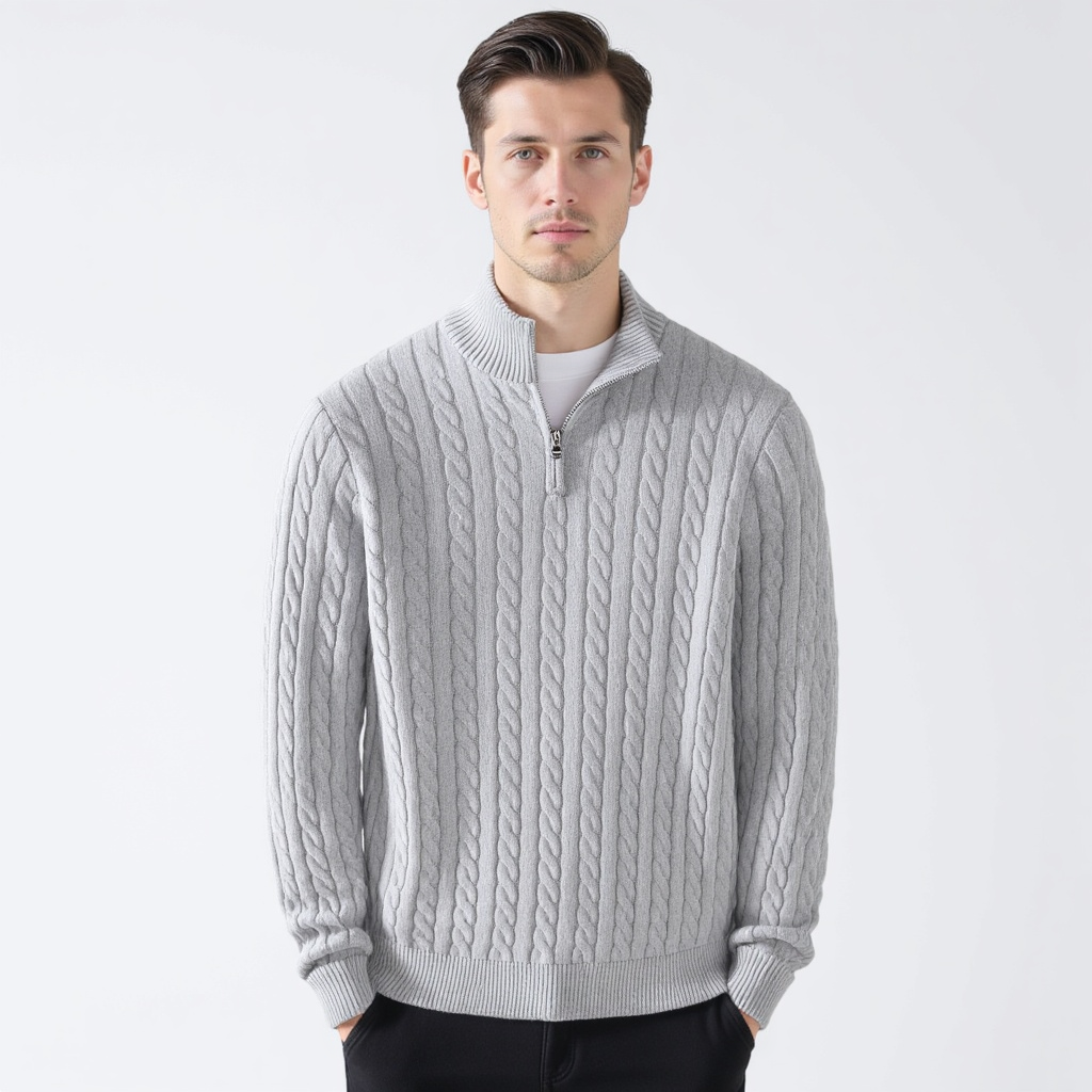 Unisex Cable Knit Half-Zip Sweater