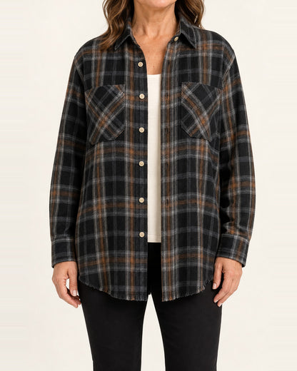 Women's Brushed Flannel Plaid Button-Front Shirt – Oversized Fit