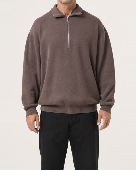Men's Cotton Half-Zip Knit Sweater – Relaxed Fit