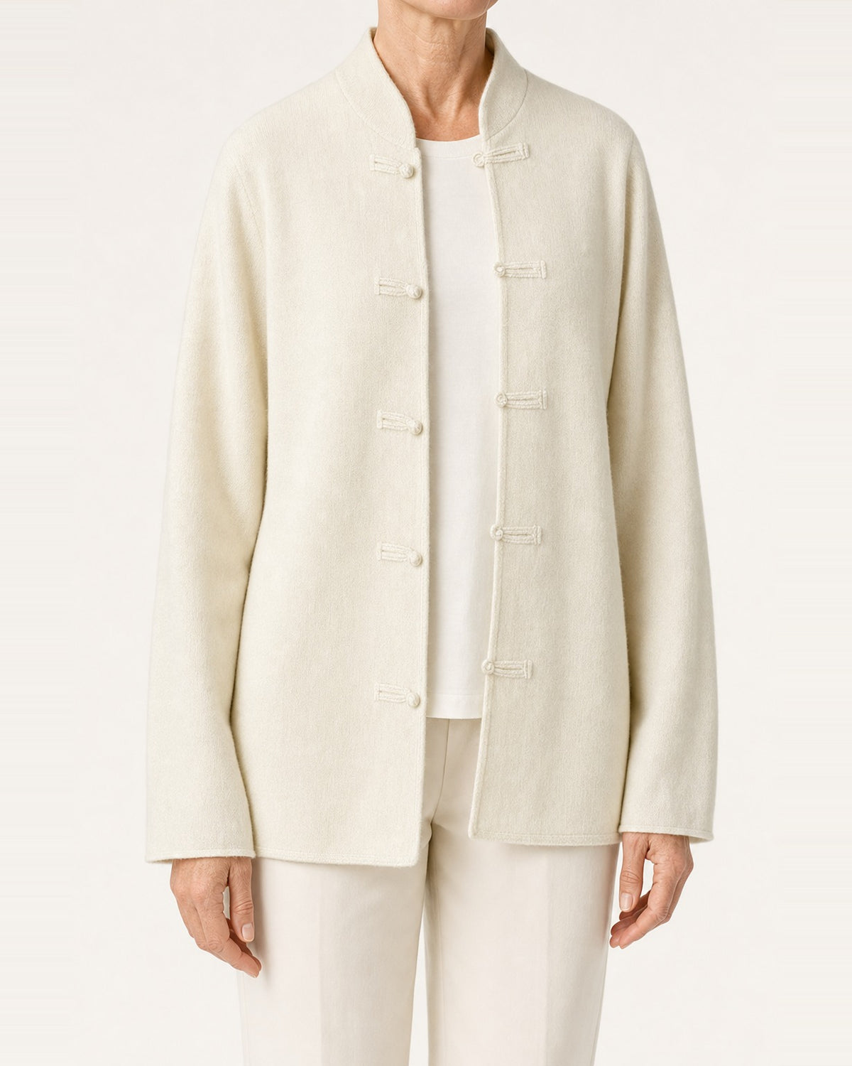 Women's Cashmere Stand-Collar Cardigan – Loop Closure, Cream