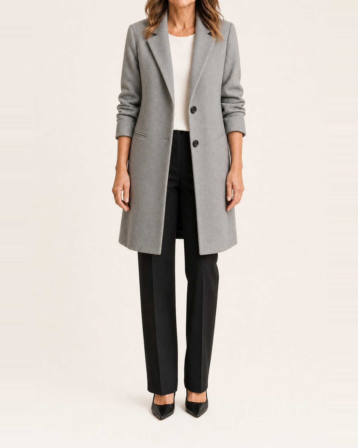 Women's Wool Tailored Longline Coat – Versatile Fit, Gray