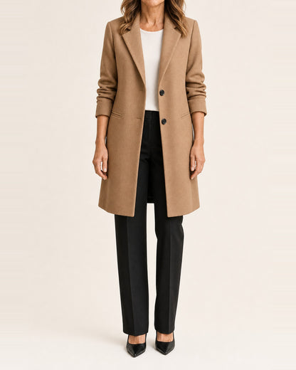 Women's Wool Tailored Longline Coat – Versatile Fit, Khaki