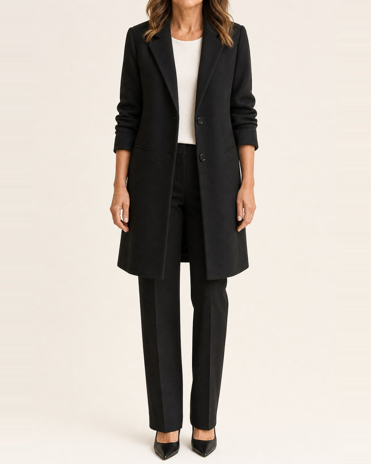 Women's Wool Tailored Longline Coat – Versatile Fit, Black
