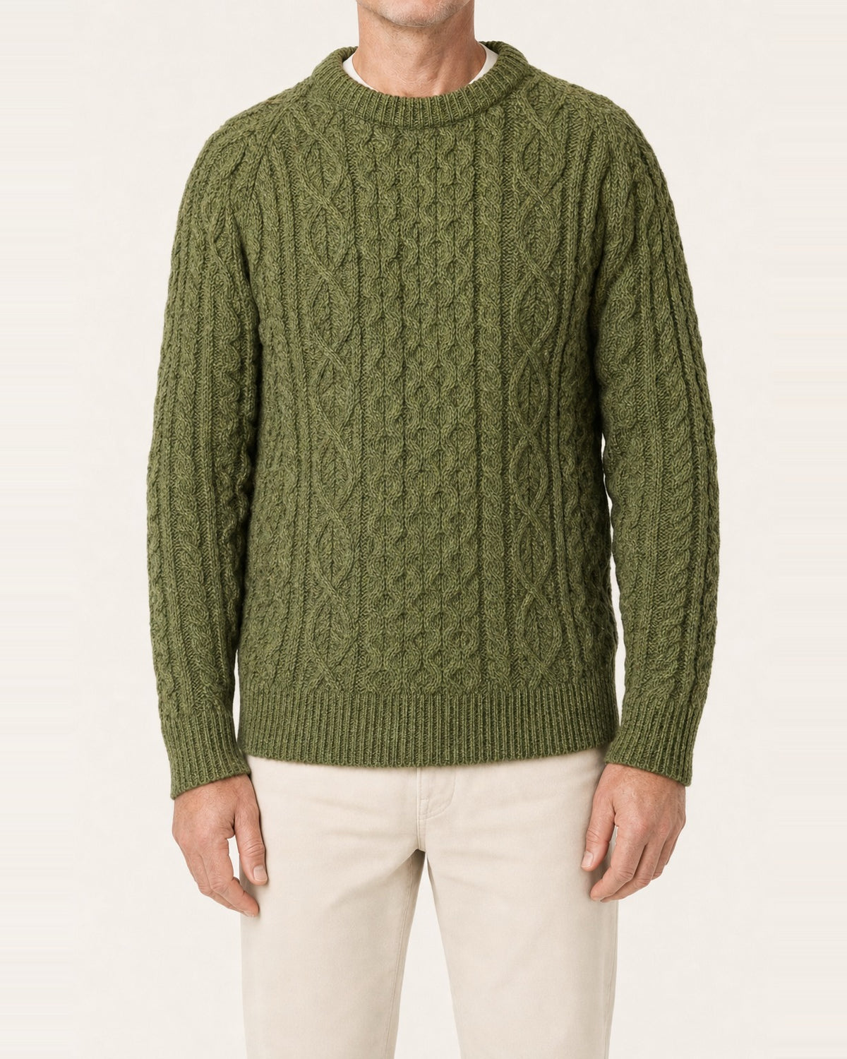 Unisex British Wool Cable Knit Crew Neck Jumper – Apple
