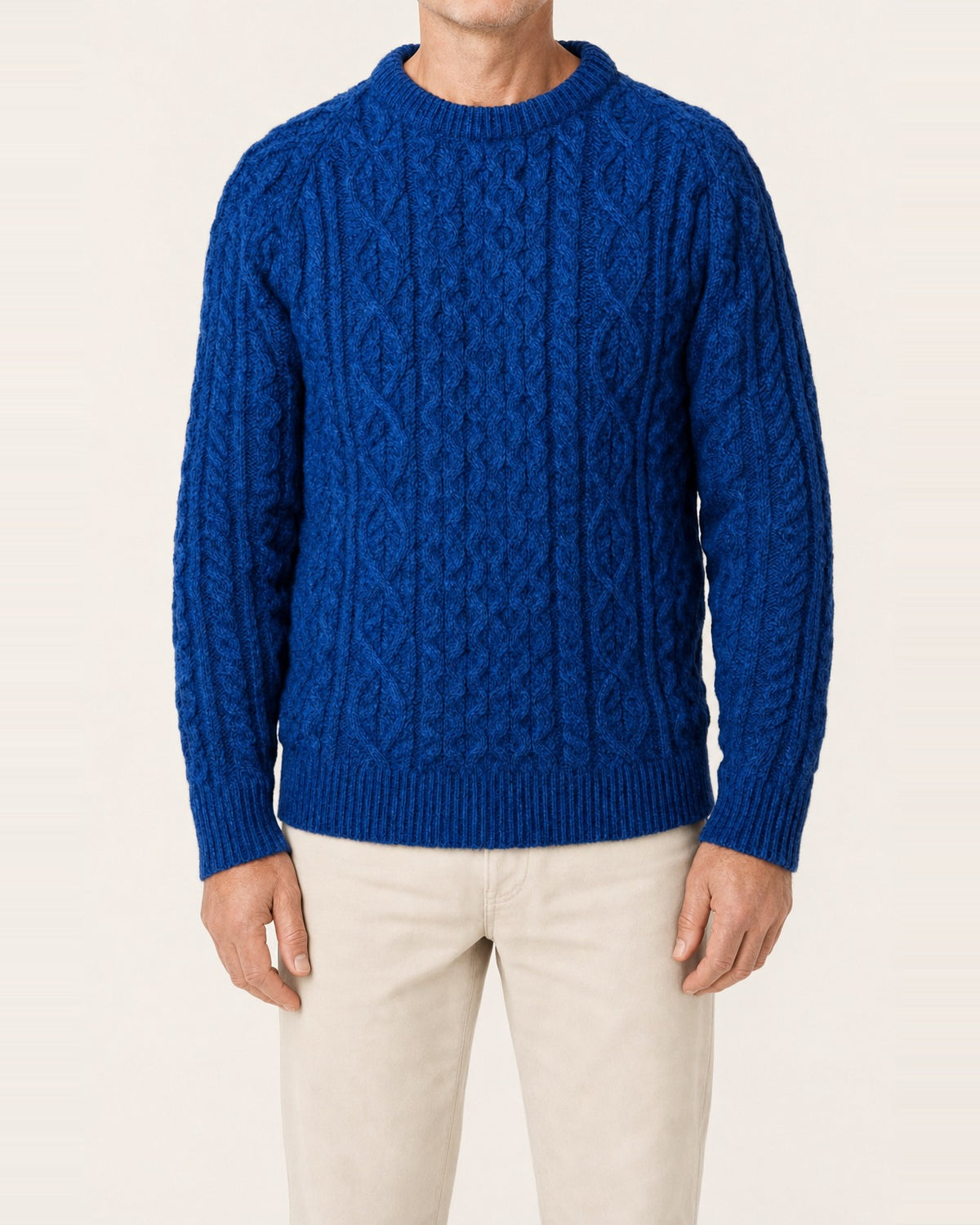 Unisex British Wool Cable Knit Crew Neck Jumper – Cobalt