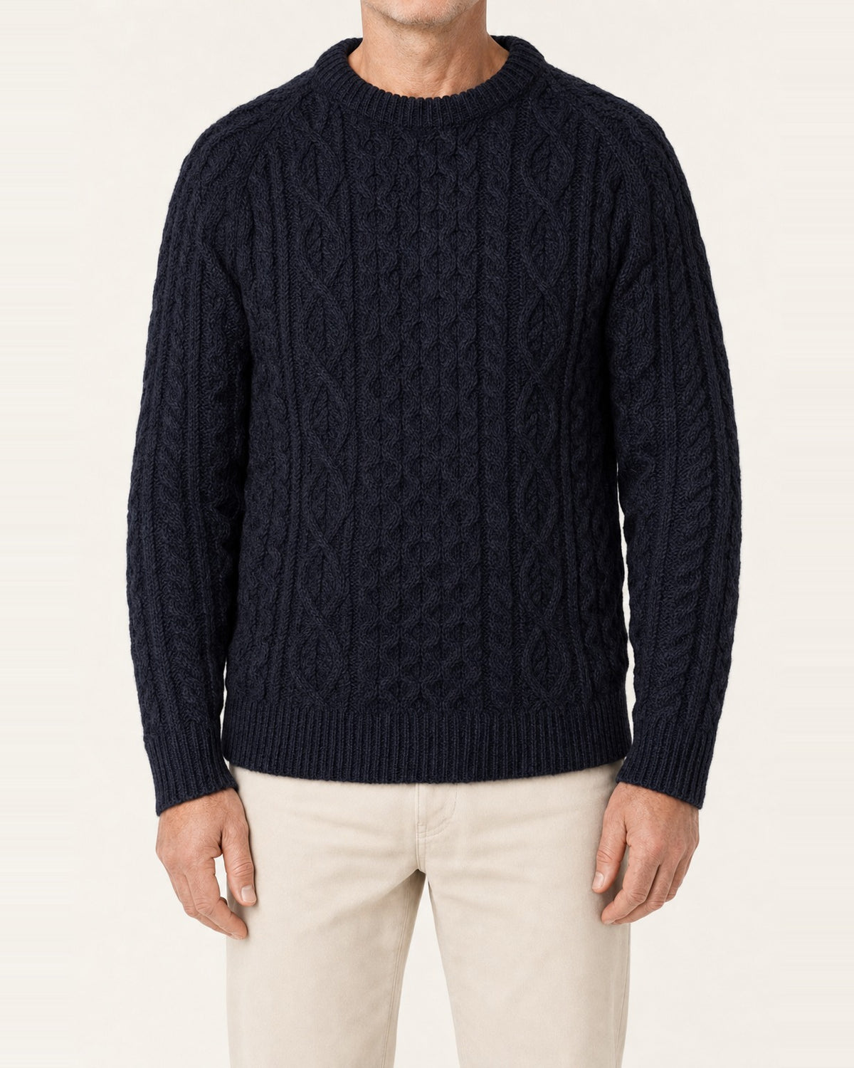 Unisex British Wool Cable Knit Crew Neck Jumper – Navy
