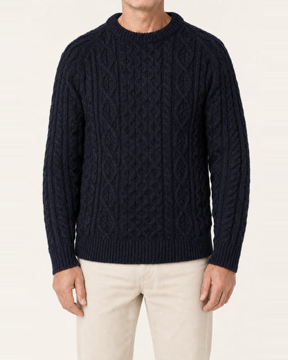 Unisex British Wool Cable Knit Crew Neck Jumper – Navy