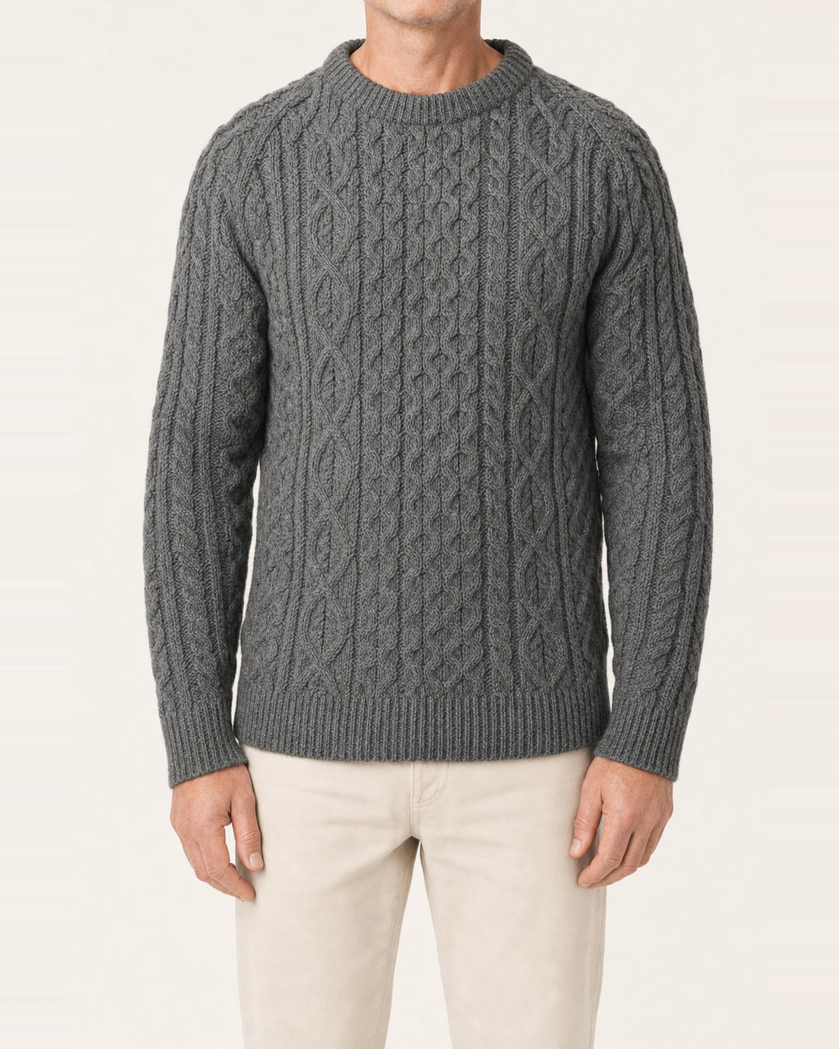 Unisex British Wool Cable Knit Crew Neck Jumper – Nimbus
