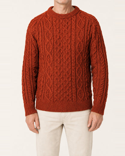 Unisex British Wool Cable Knit Crew Neck Jumper – Orange