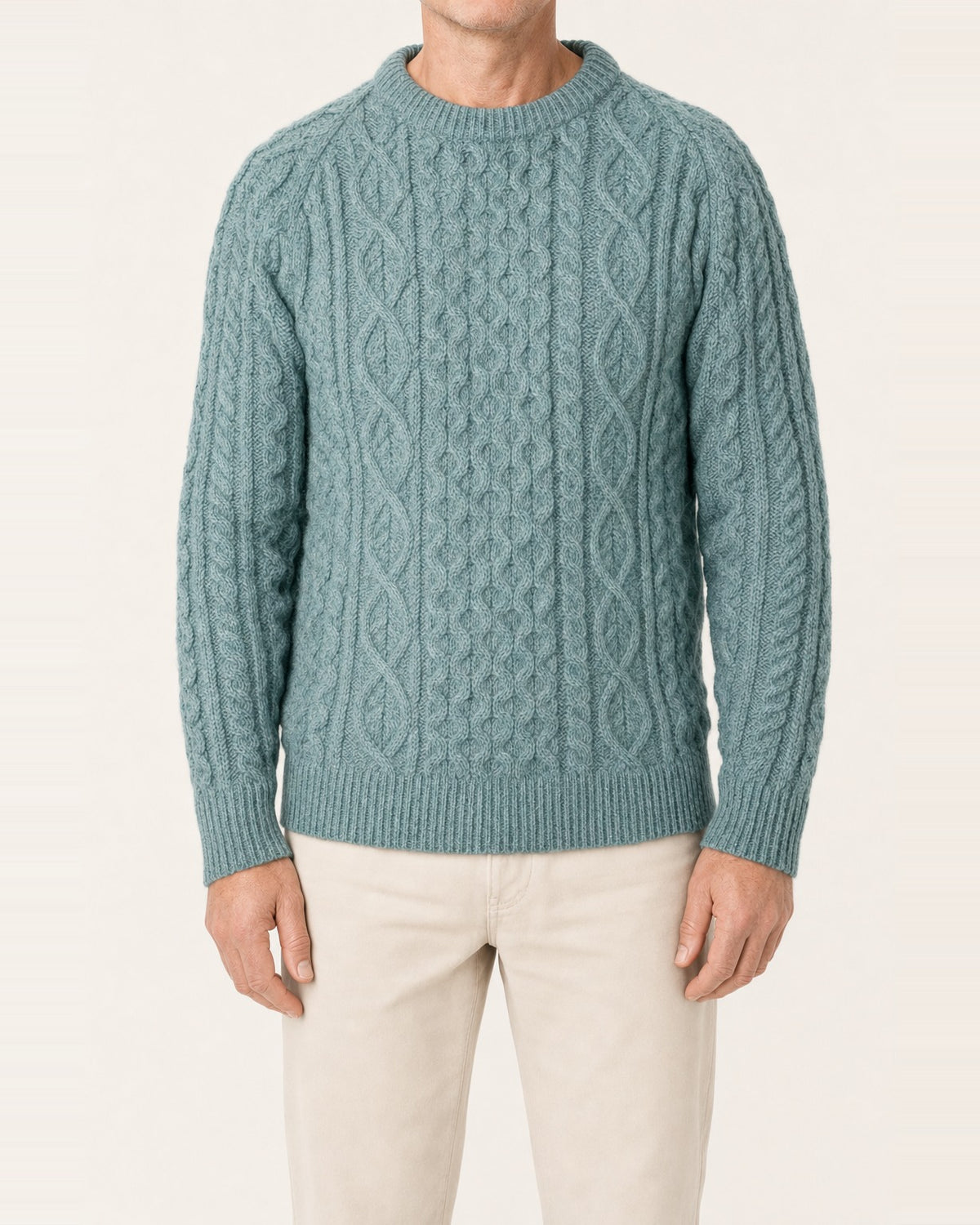 Unisex British Wool Cable Knit Crew Neck Jumper – Seafoam