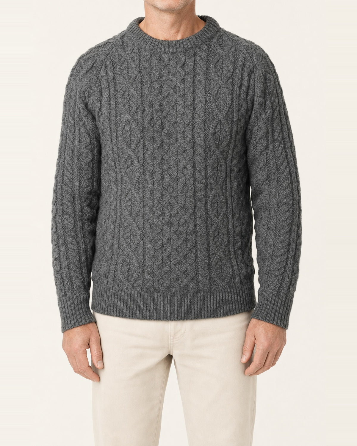 Unisex British Wool Cable Knit Crew Neck Jumper – Steel