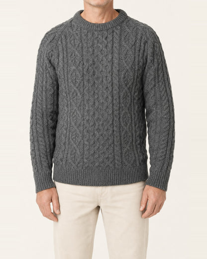 Unisex British Wool Cable Knit Crew Neck Jumper – Steel