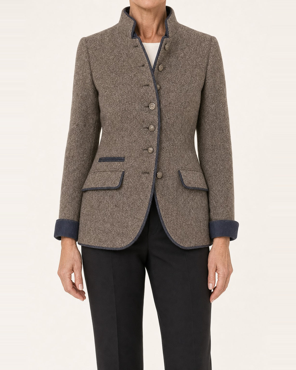 Women's Single-Button Stand-Up Collar Blazer Jacket – Regular Fit, Brown