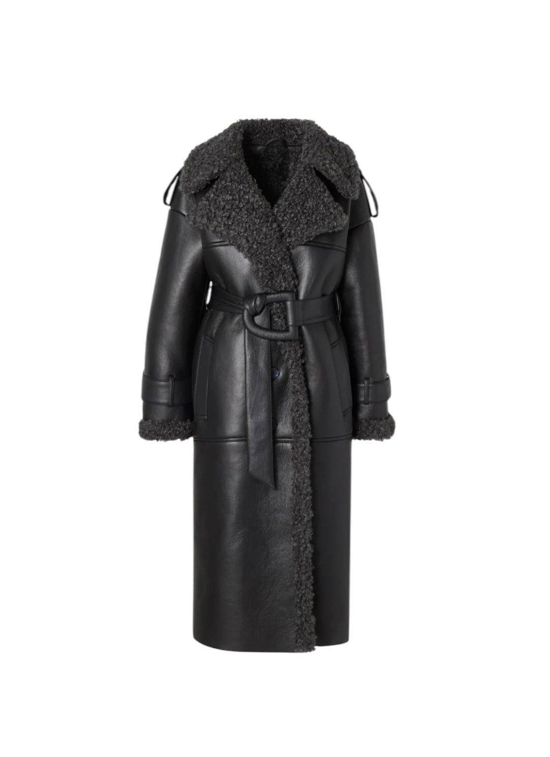 Women's Leather Coat with Lambswool-Look Lining