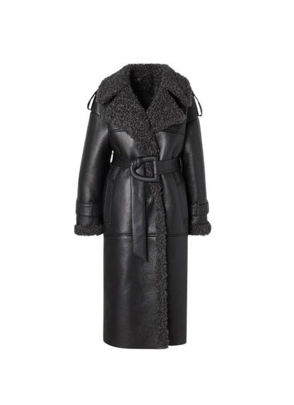Women's Leather Coat with Lambswool-Look Lining
