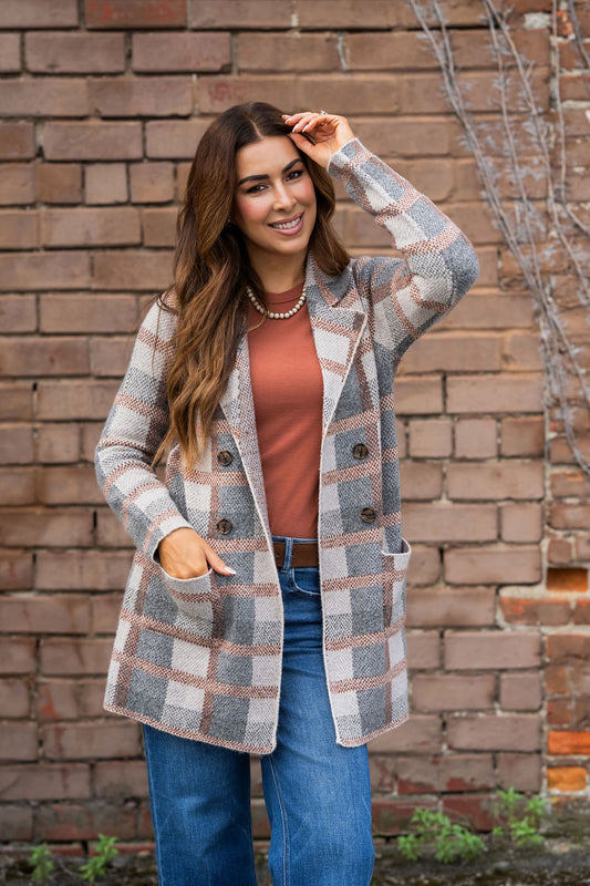 Women's Plaid Longline Button-Front Cardigan