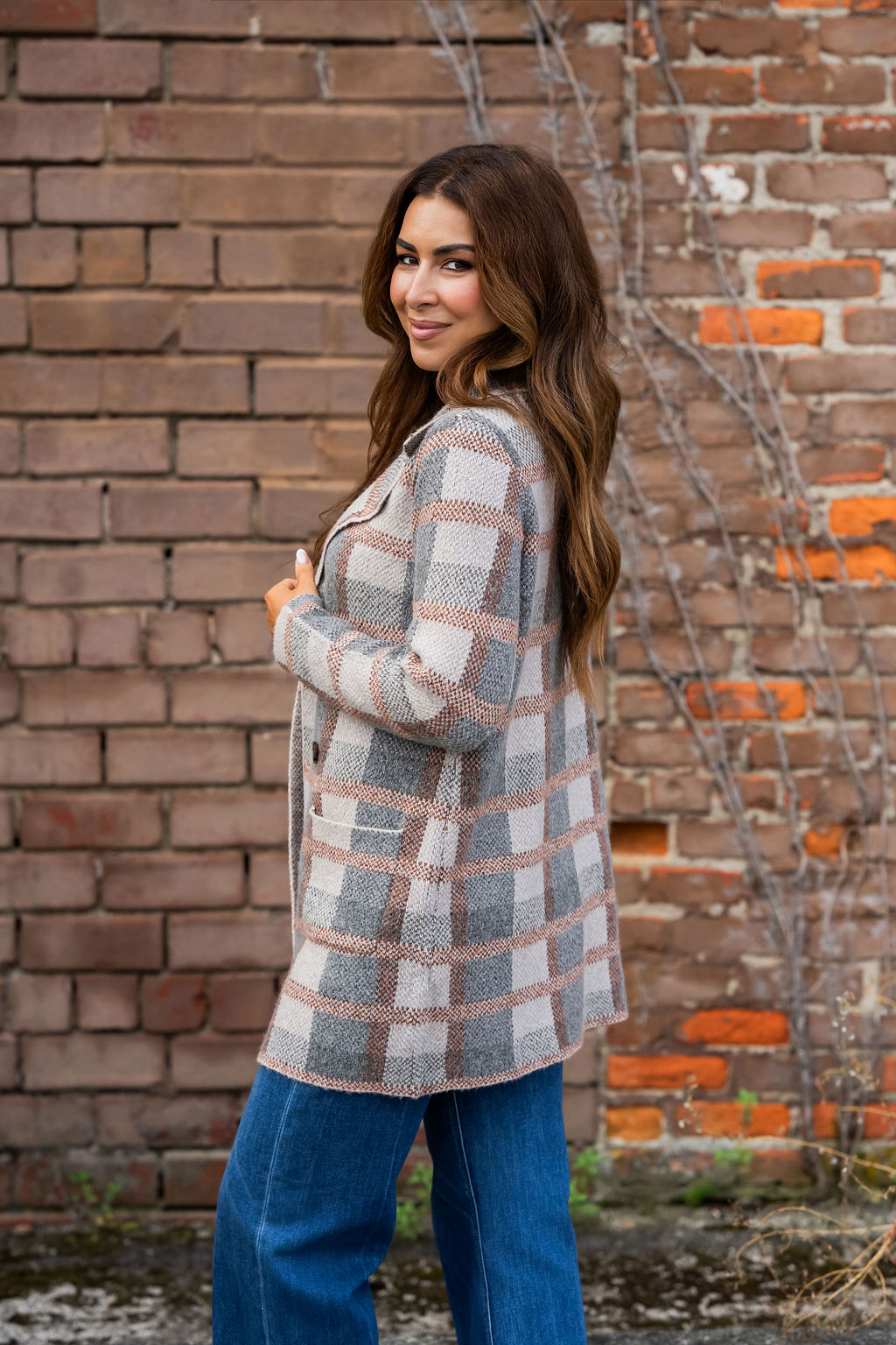 Women's Plaid Longline Button-Front Cardigan