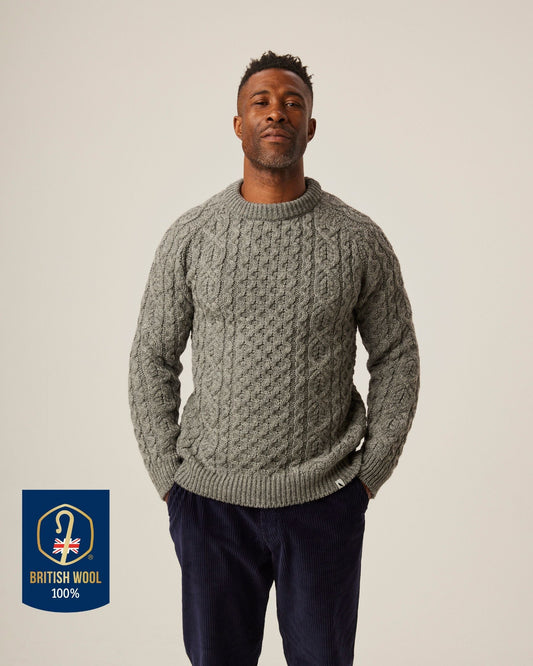 Unisex Aran Wool Crew Neck Sweater