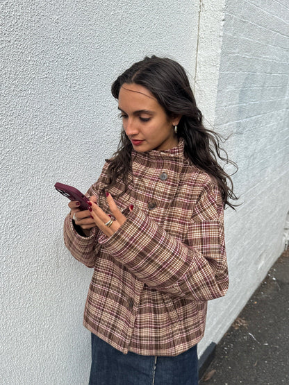 Women's Checkered Wool-Blend Oversized Jacket