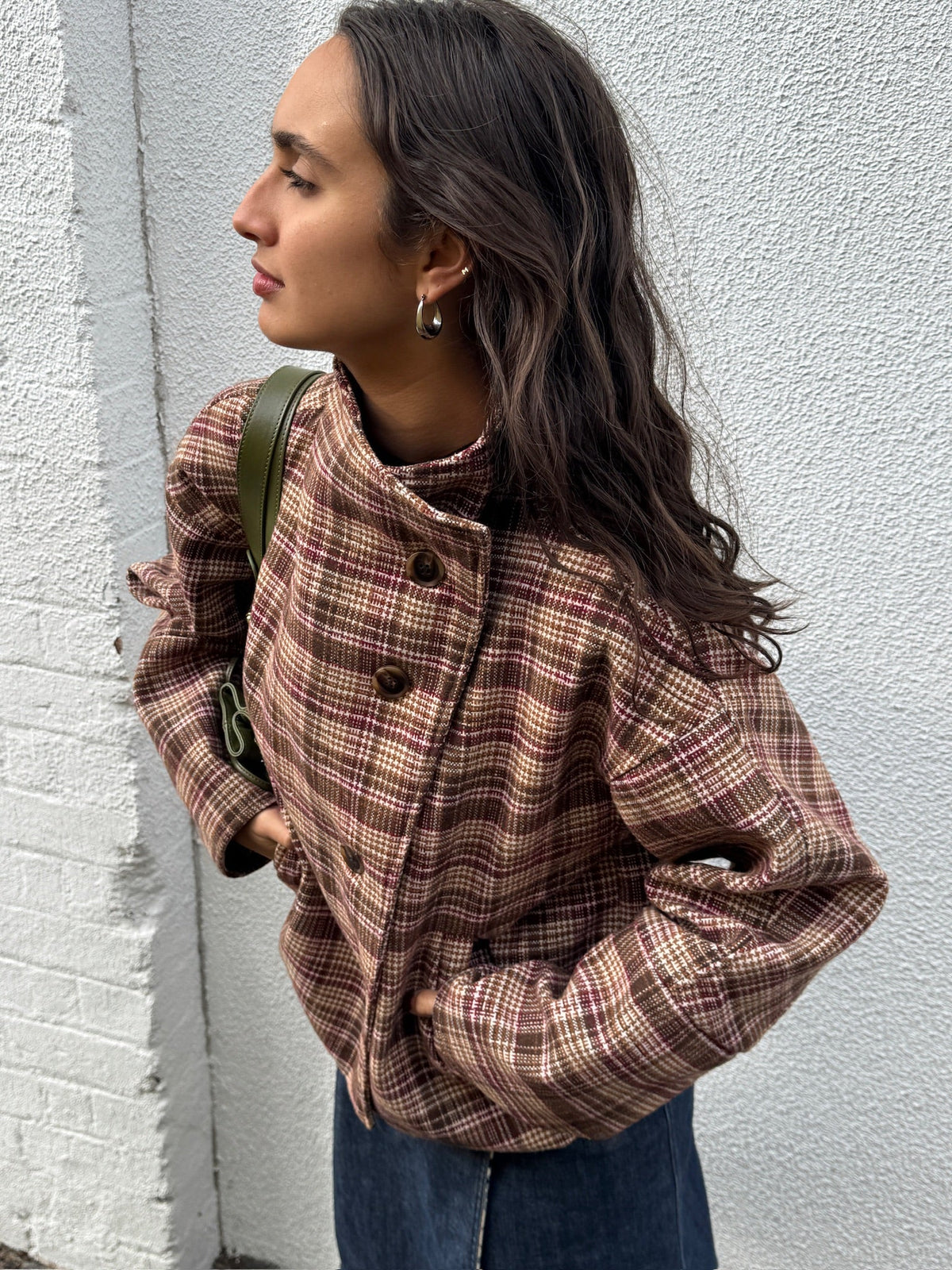Women's Checkered Wool-Blend Oversized Jacket